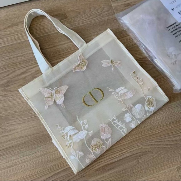 Dior Cream Tote with Floral and Butterfly Embroidery - Picture 1 of 8